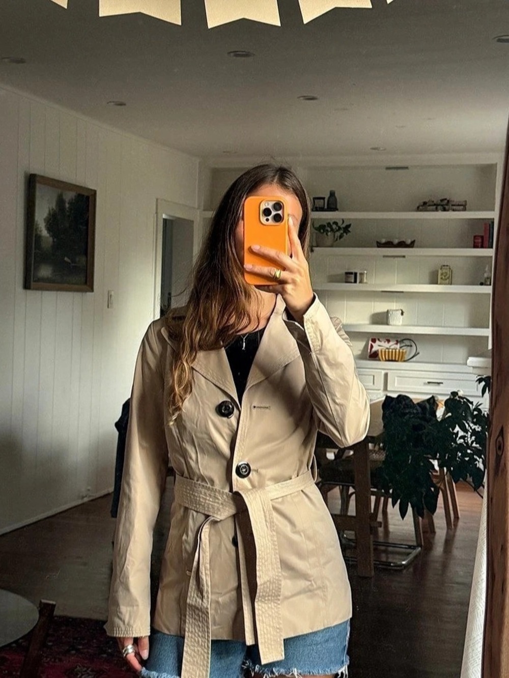 Ellen Tracy Tan Hooded Belted Mini Trench Rain Jacket Size XS